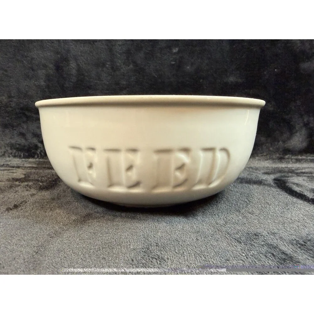 Pottery Barn Dish White FEED Embossed Stoneware Pet Dog Cat Bowl Size 3